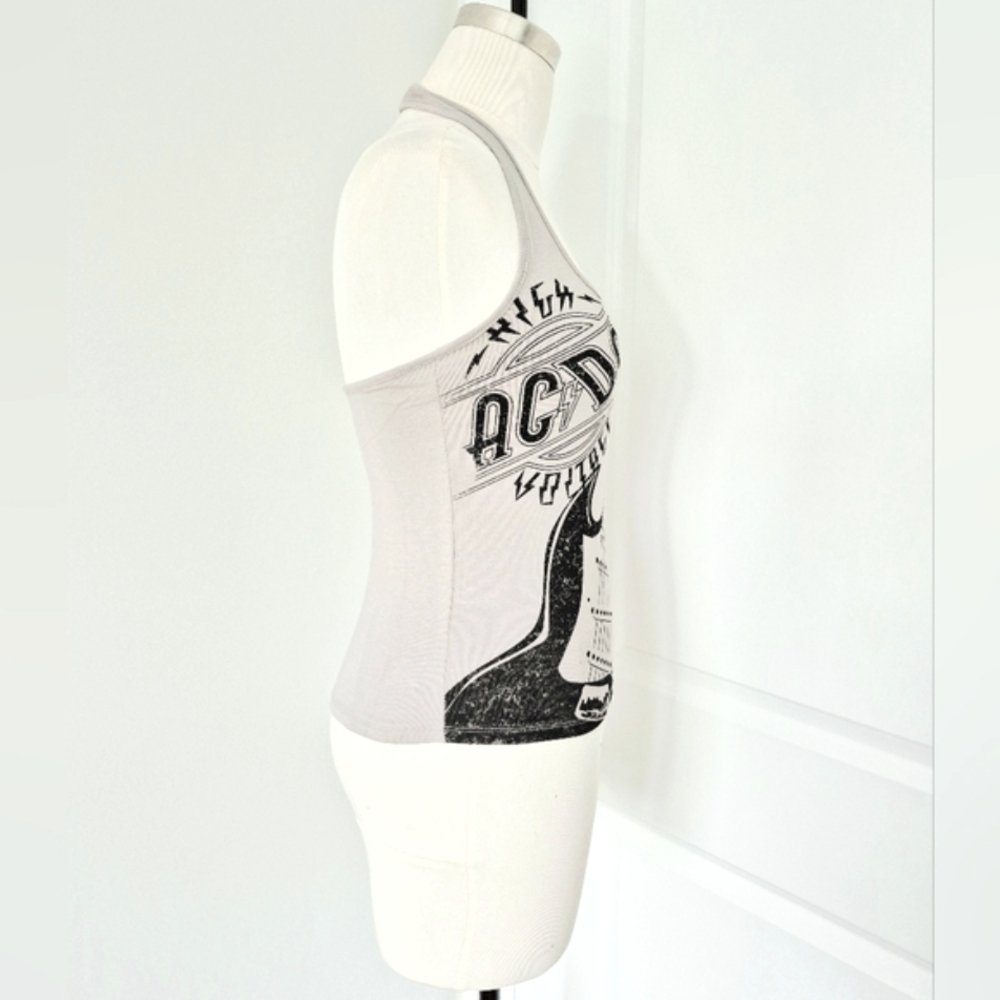 ACDC Back In Black Gray Halter Top Concert Fall Gift Party Rock Sexy Spring 80s - Picture 7 of 9
